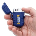 Full image of blue Arc Lighter held in hand.